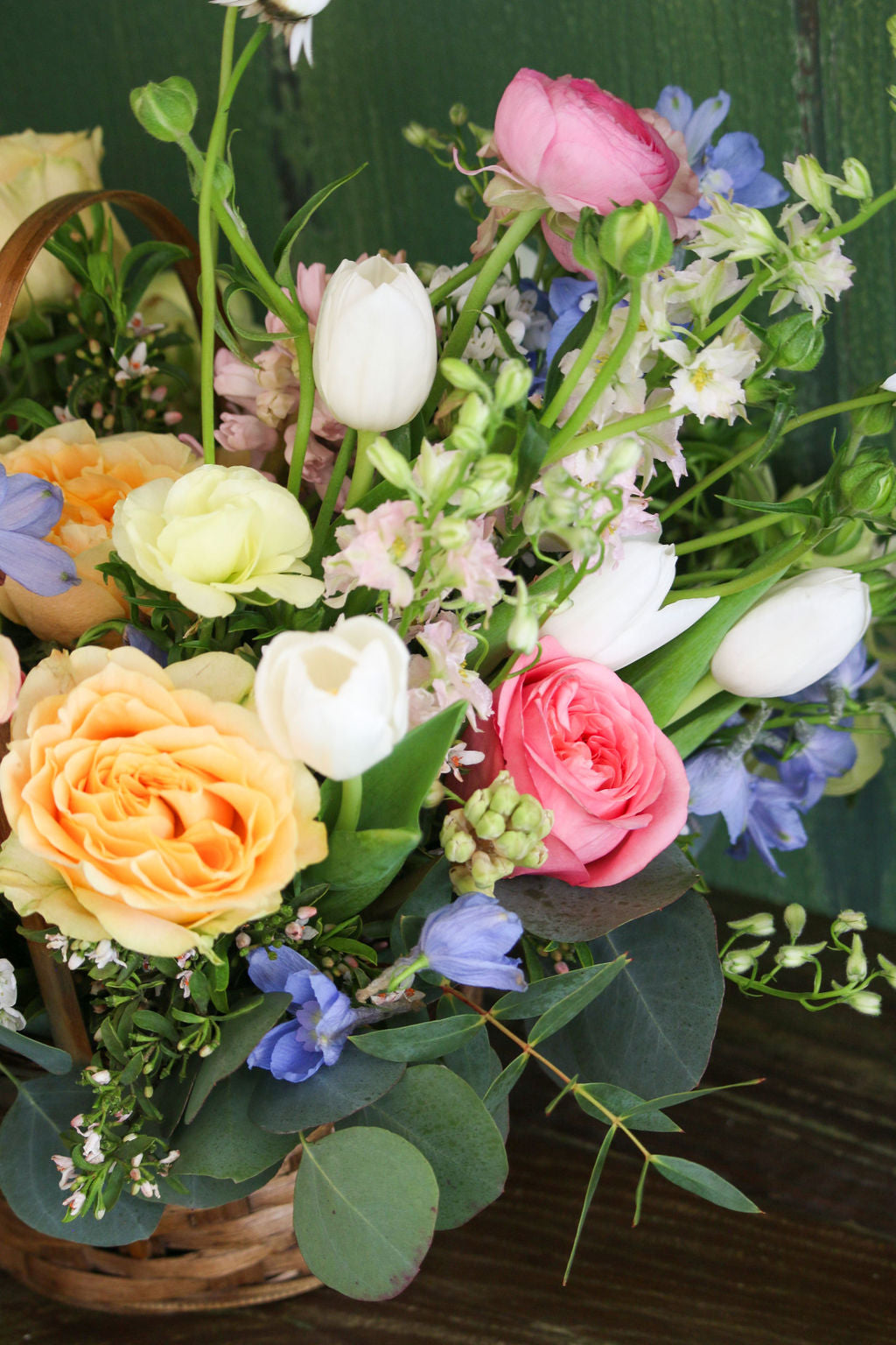Colorful roses, greenery flowers bouquet.