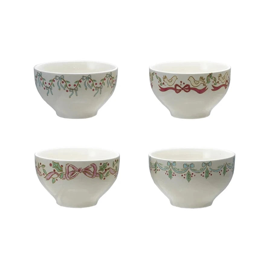Stoneware Bowl with Holiday Bows