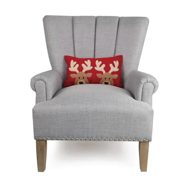 Felt Reindeer Embroidered Pillow