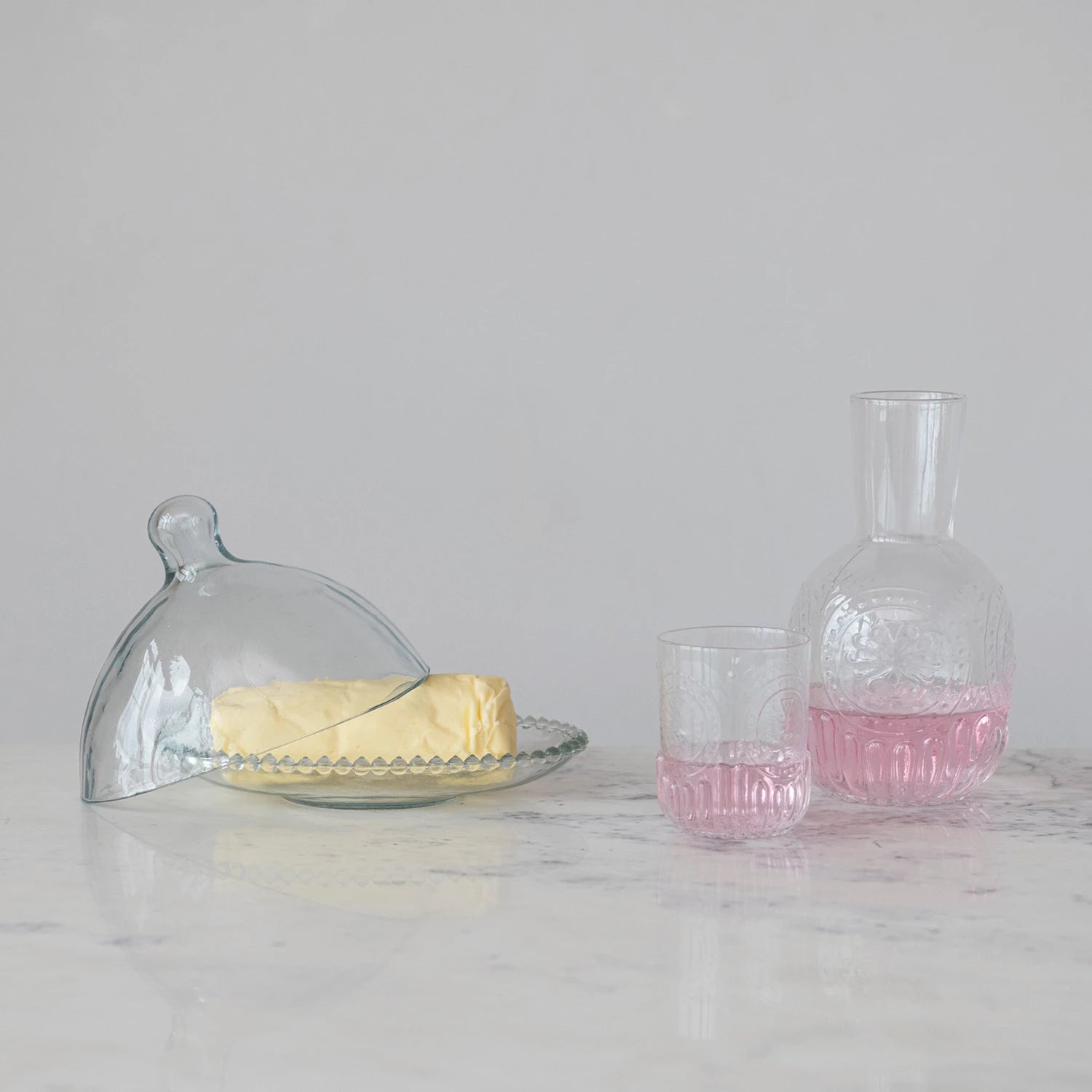 Embossed Glass Carafe and Glass Set