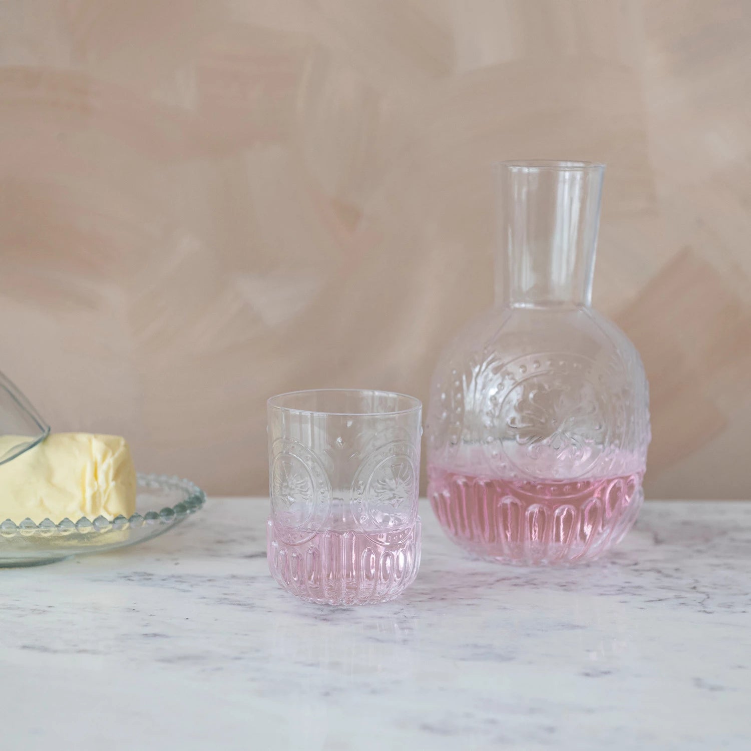 Embossed Glass Carafe and Glass Set