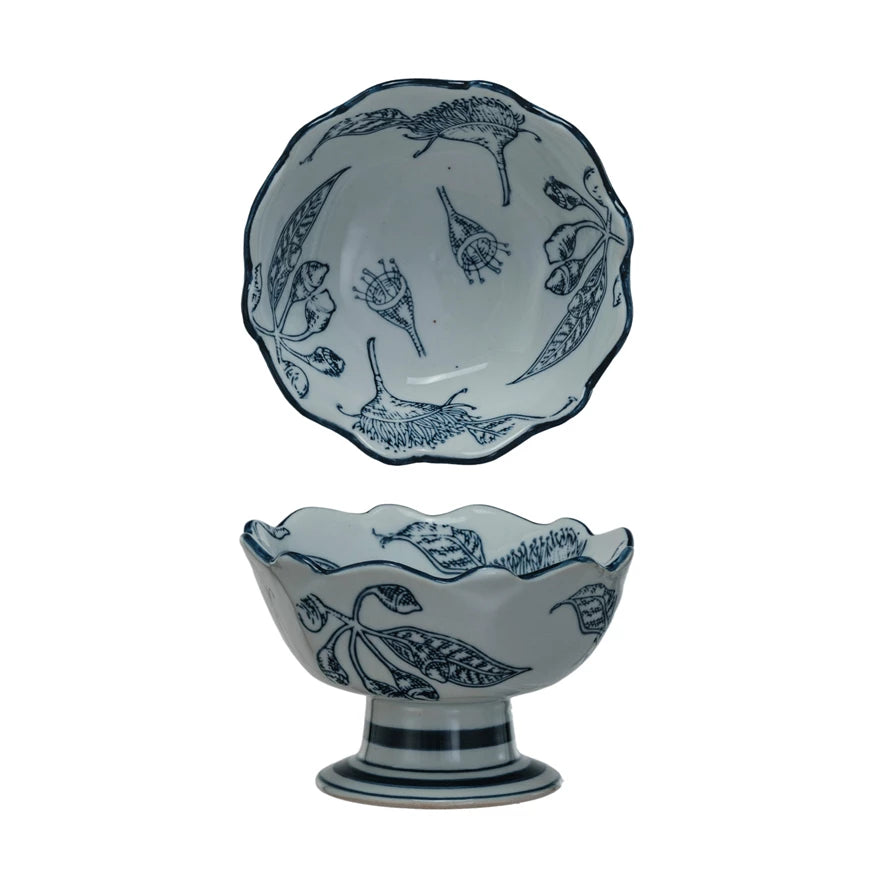 Blue Botanicals Scalloped Edge Footed Bowl