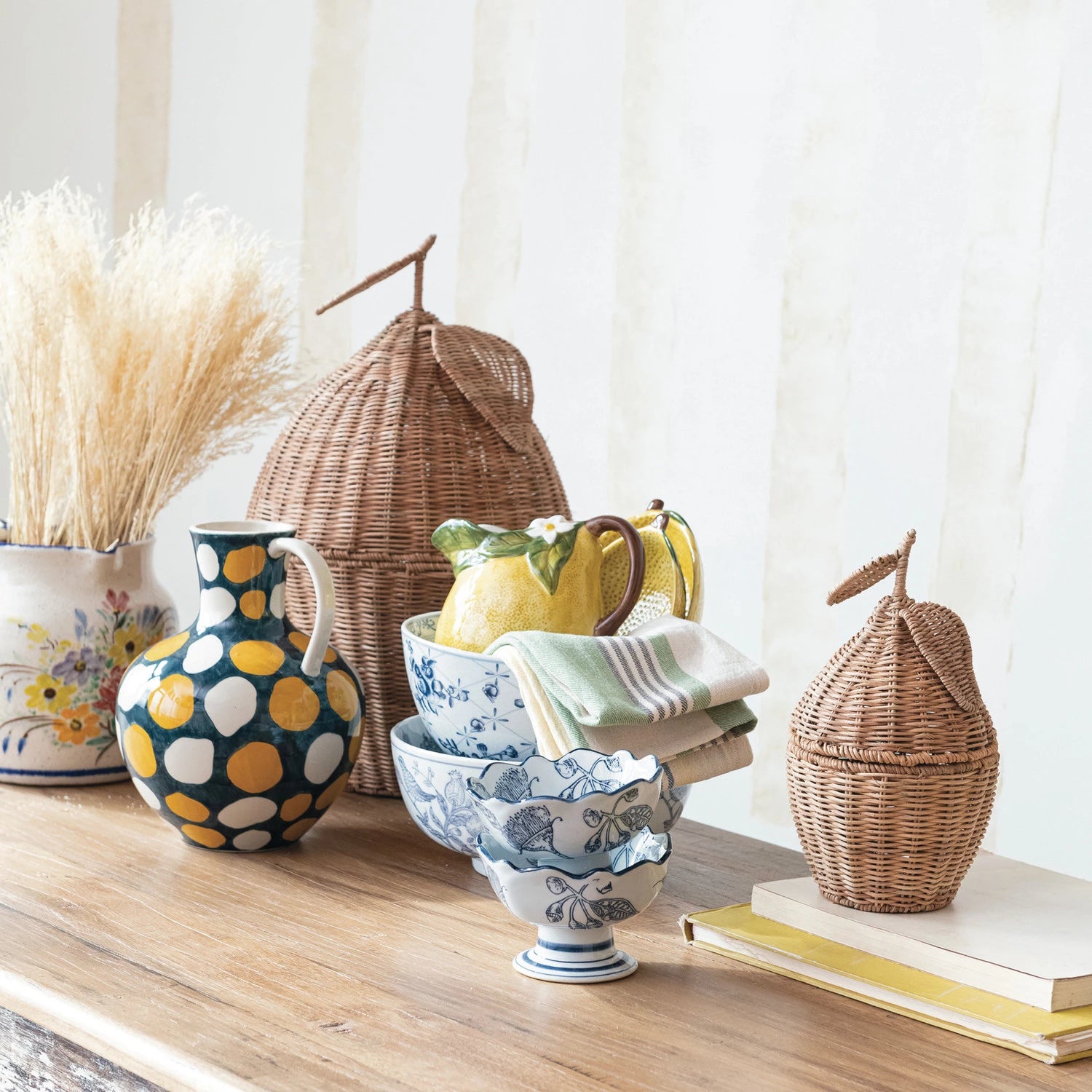 Blue Botanicals Scalloped Edge Footed Bowl
