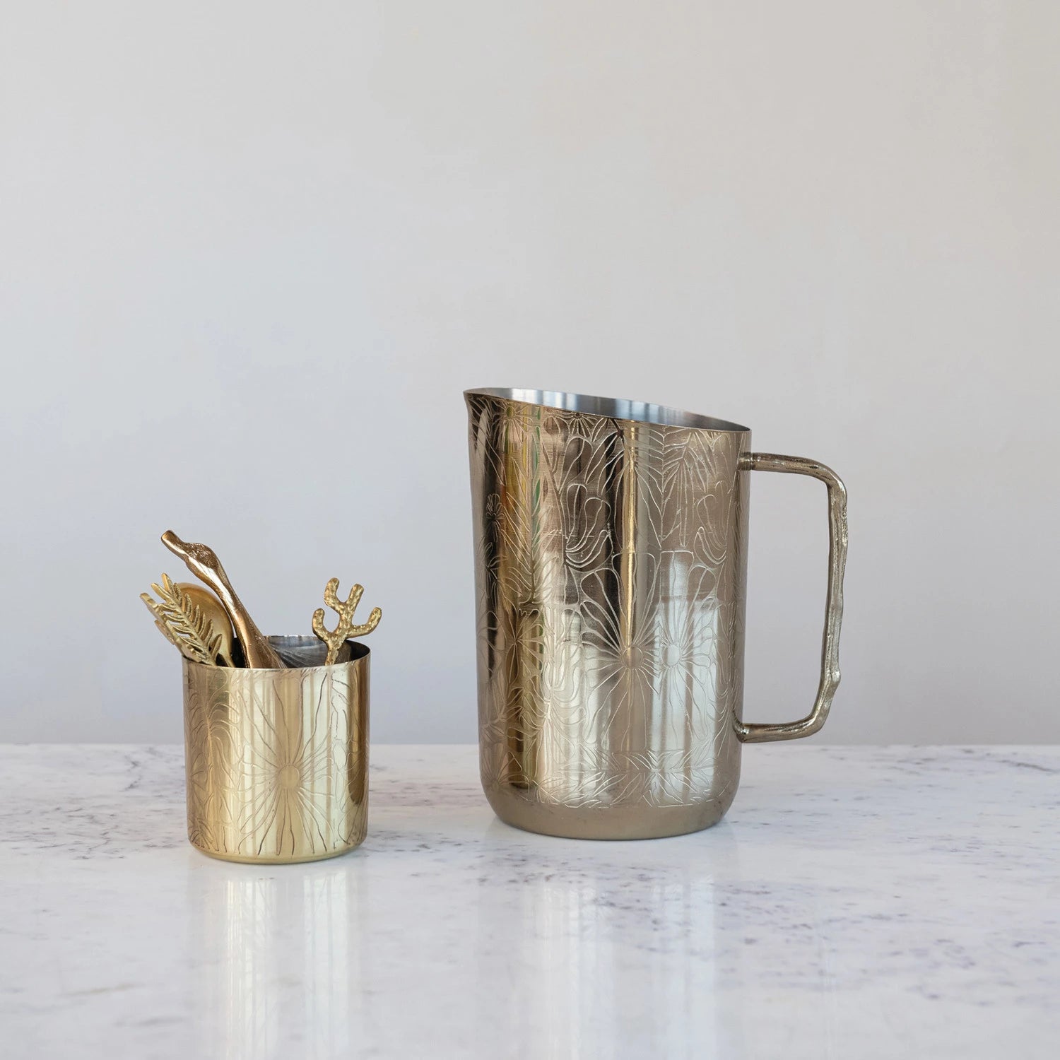Gold Etched Flowers Pitcher