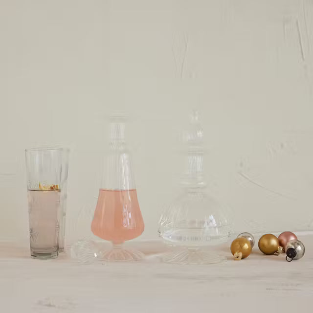 Blown Glass Ribbed Decanter with Stopper