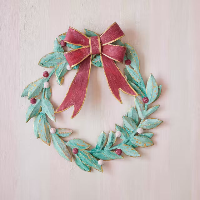 Metal Mistletoe Wreath with Bow