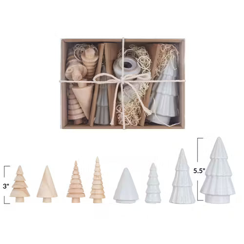 Stoneware and Wood Christmas Trees