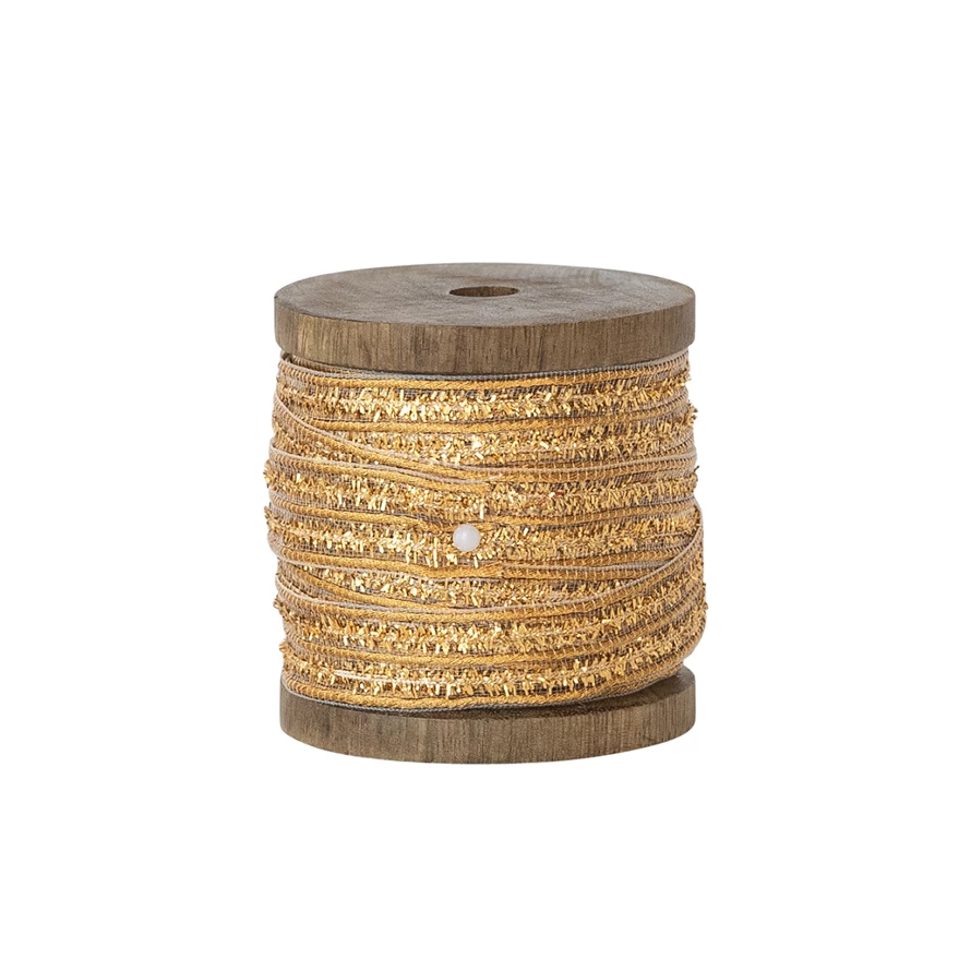 Cotton Metallic Ribbon on Wood Spool