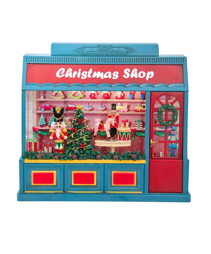Lighted Christmas Shop With Spinning Glitter Water