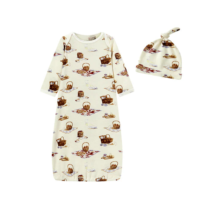Organic Cotton Newborn Gown and Hat Set