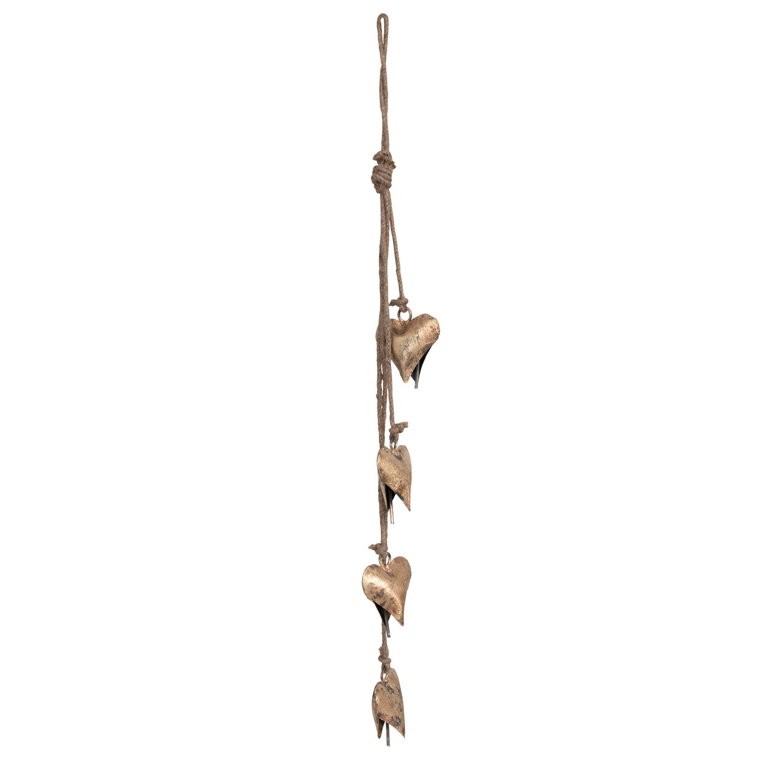 Hanging Metal Heart Bells on Jute Rope