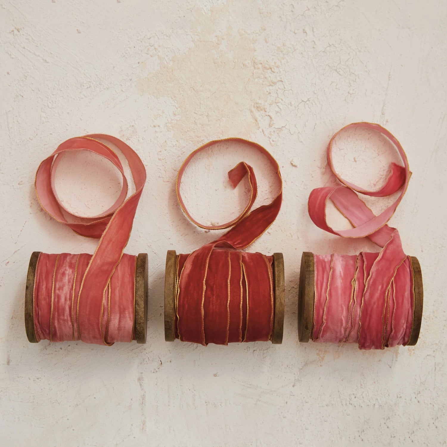 Velvet Ribbon with Metallic Edges on Wood Spool
