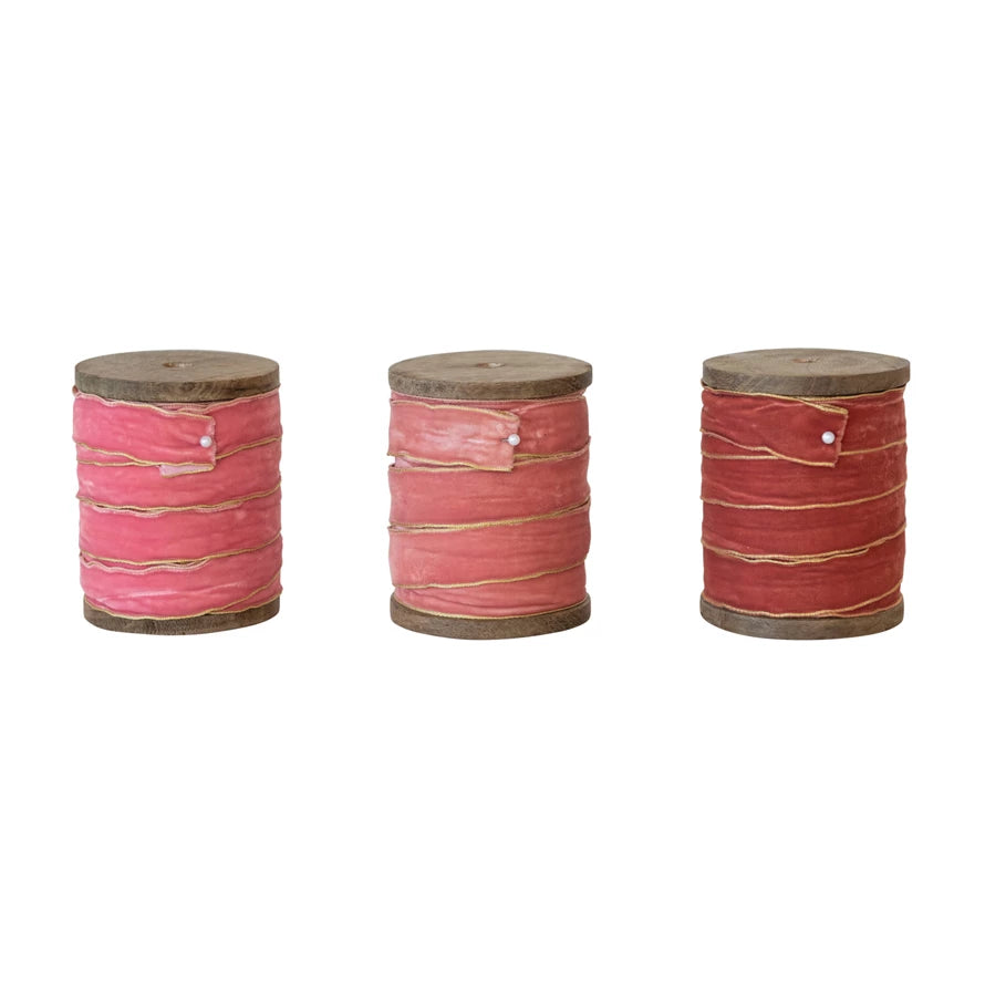 Velvet Ribbon with Metallic Edges on Wood Spool