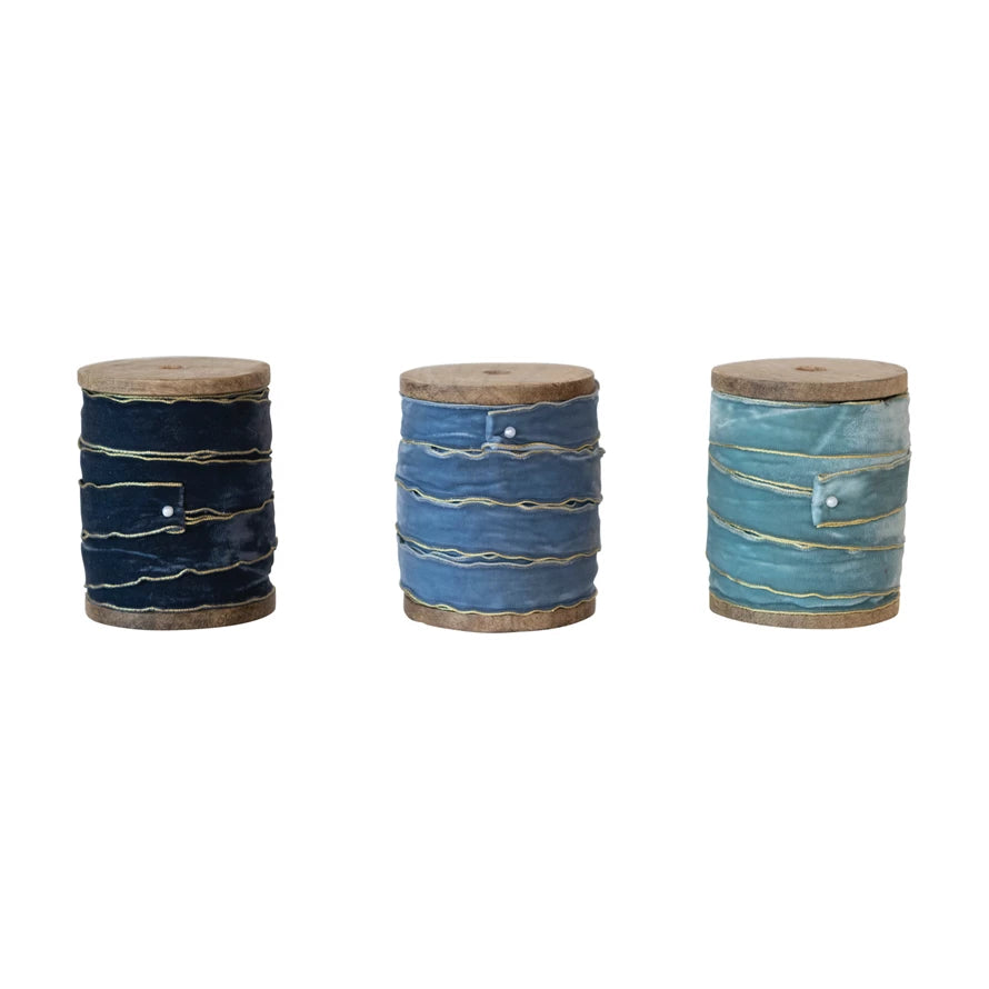 Velvet Ribbon with Metallic Edges on Wood Spool