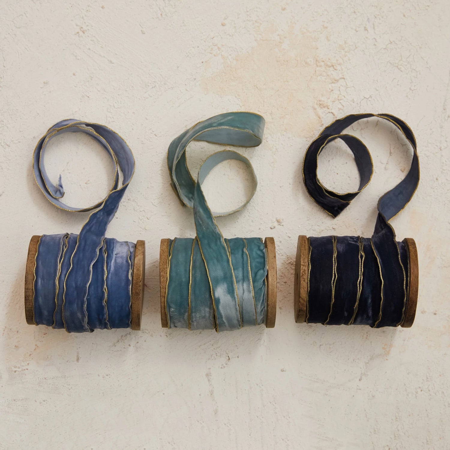 Velvet Ribbon with Metallic Edges on Wood Spool