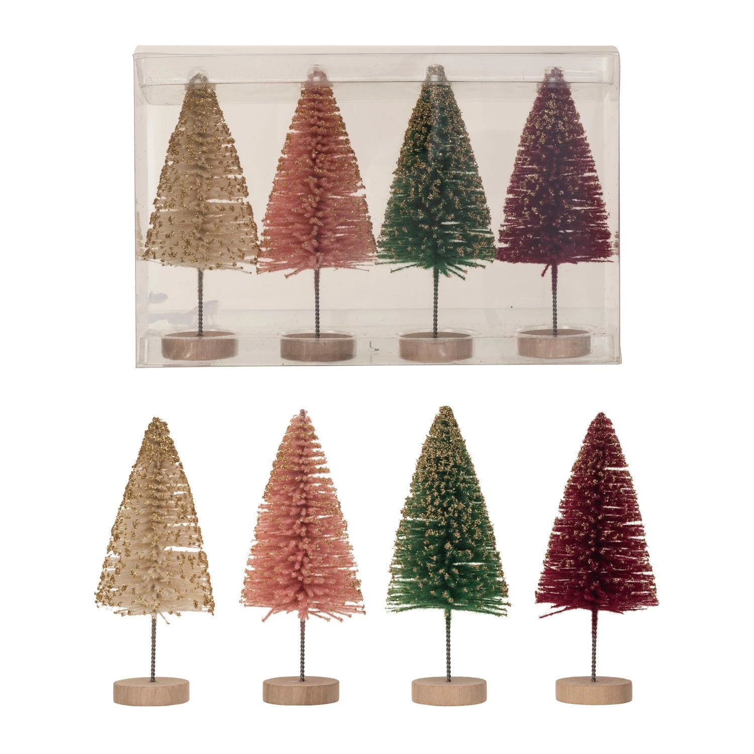 Gold Glitter Bottle Brush Tree with Wood Base