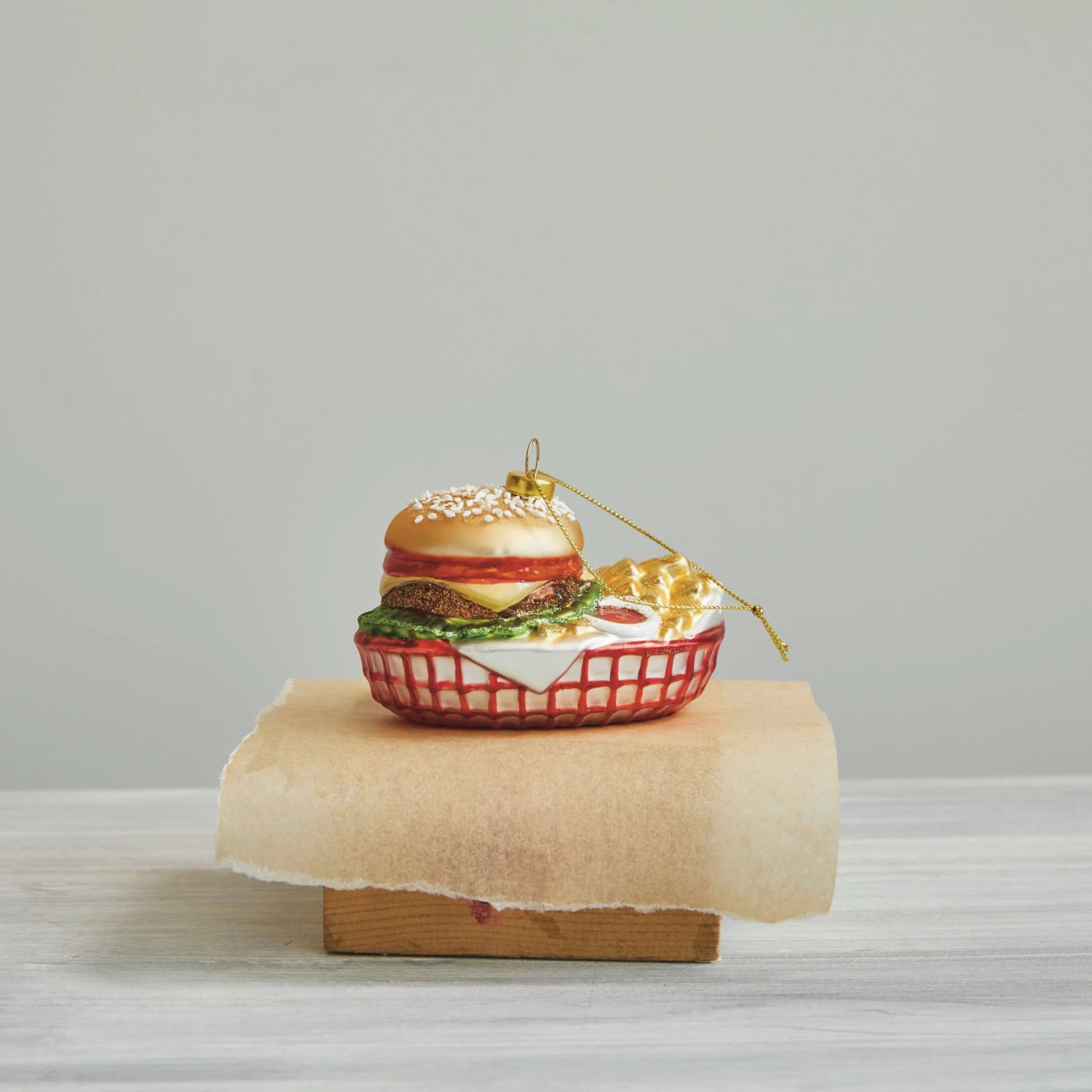 Glass Burger Combo in Basket Ornament
