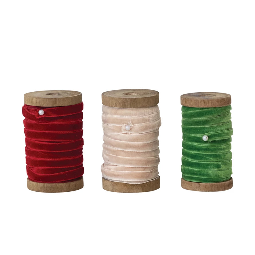 Velvet Ribbon on Wood Spool - 10 Yard 1/4"W