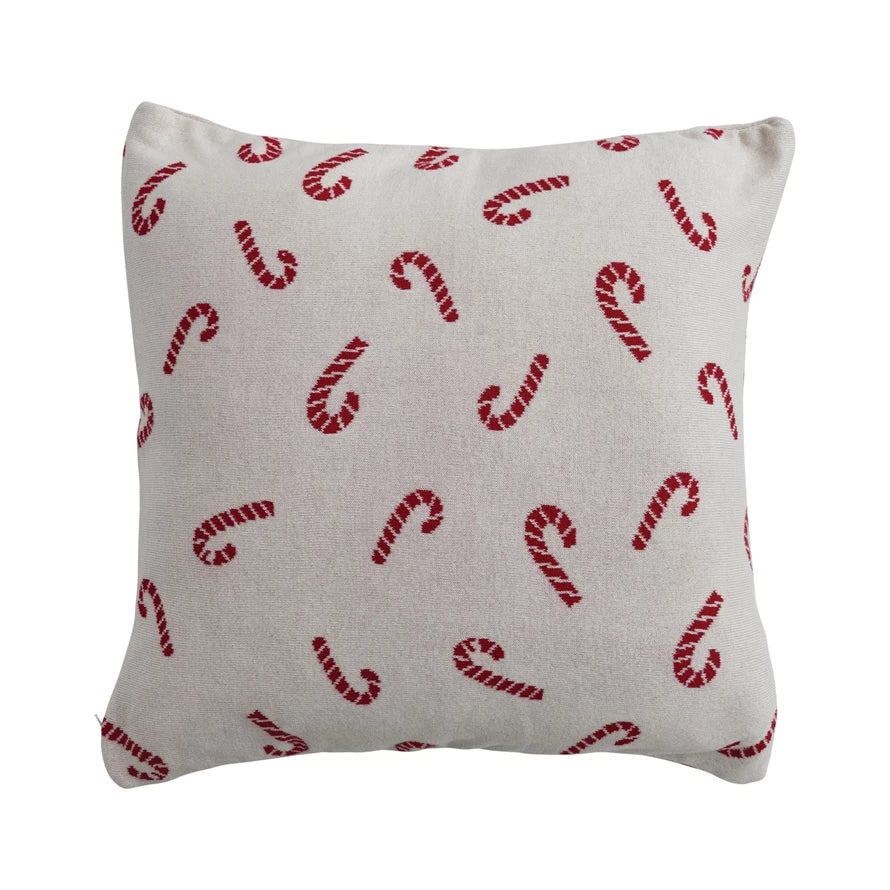Cotton Knit Candy Cane Pillow