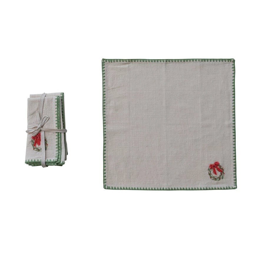 Holiday Wreath Embroidered Napkins