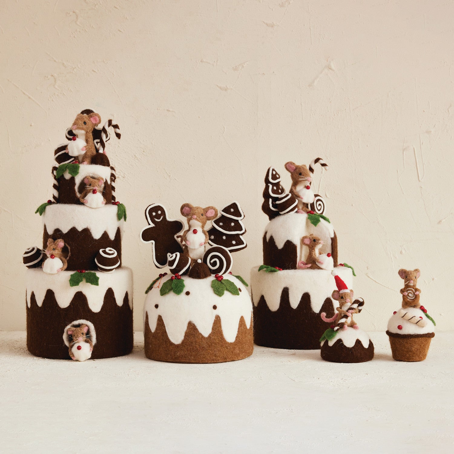 Handmade Wool Felt Mouse on Cake
