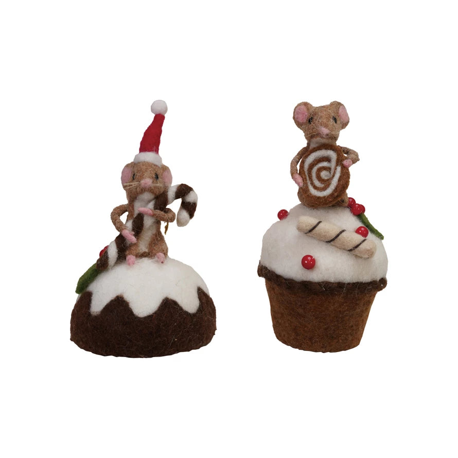 Handmade Wool Felt Mouse on Cake