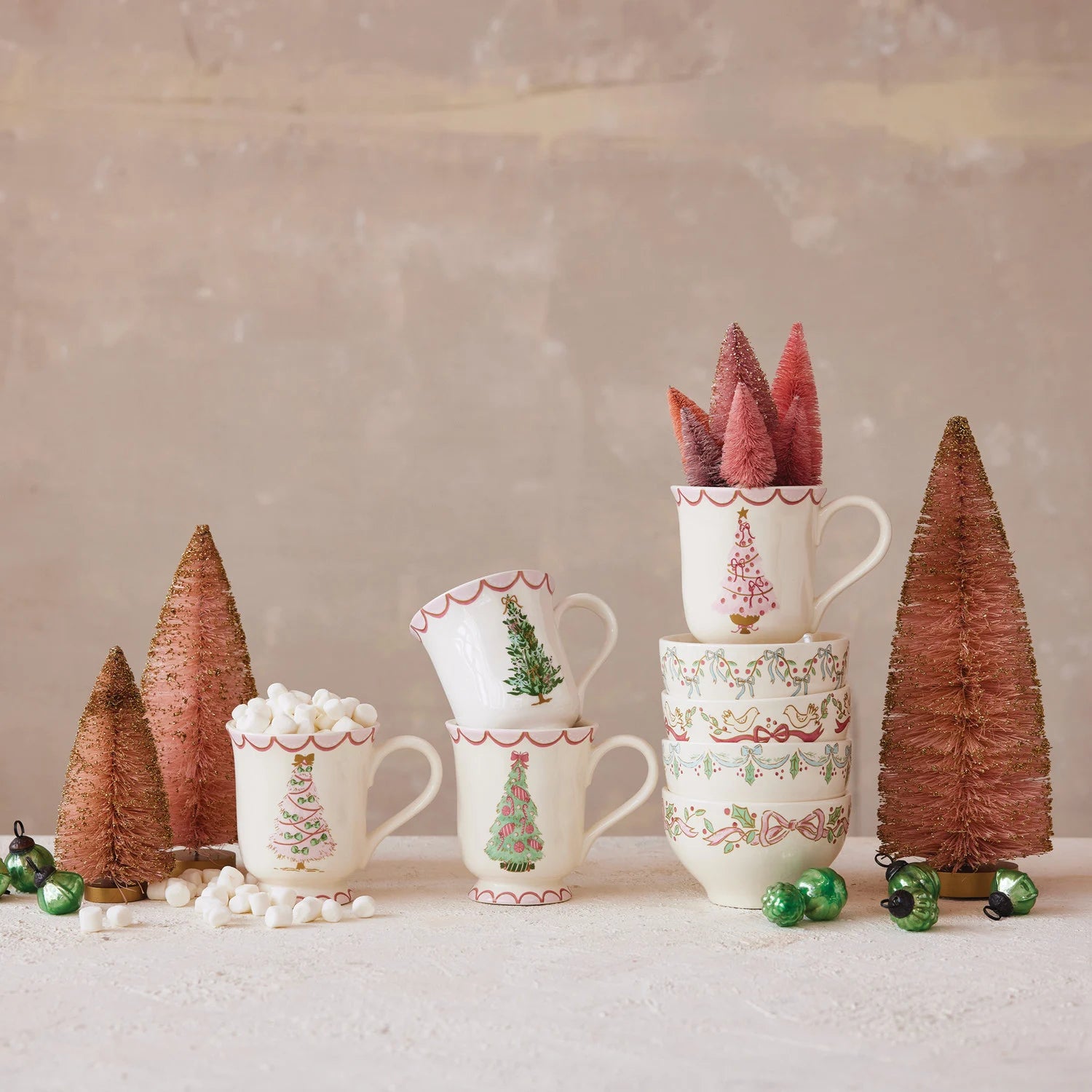 Stoneware Christmas Tree Mugs