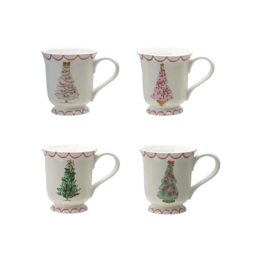 Stoneware Christmas Tree Mugs