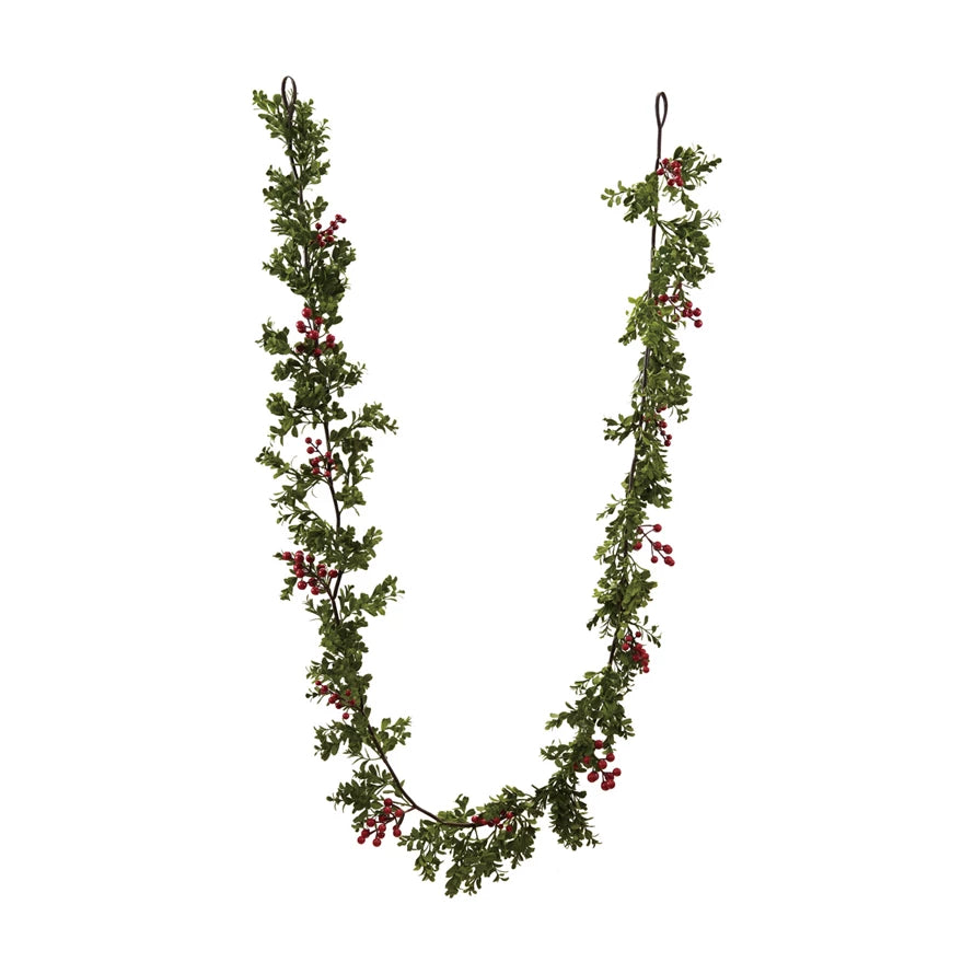 Boxwood Garland with Red Berries