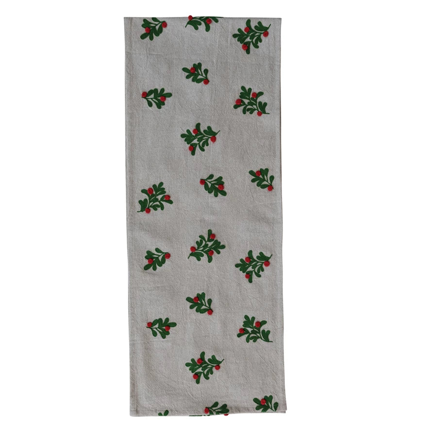 Embroidered Mistletoe Table Runner