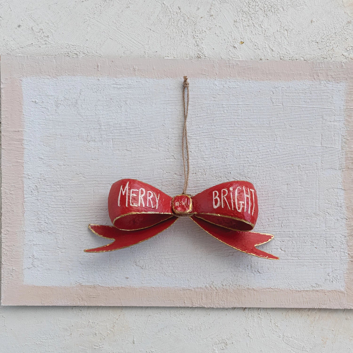 Metal Bow Ornament "Merry and Bright"