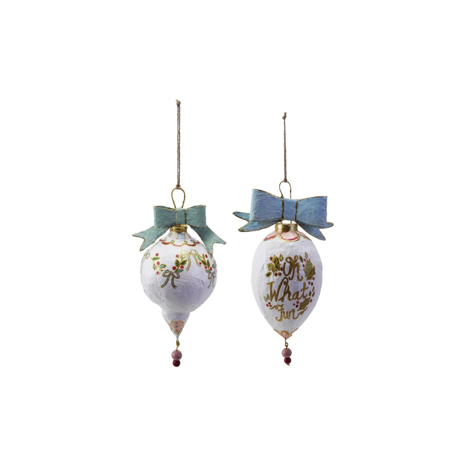 Hand-Painted Paper Mache Ornament with Bow