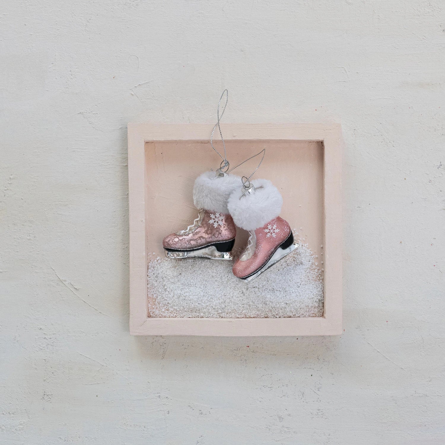 Glass Ice Skate Ornament with Fur Cuff