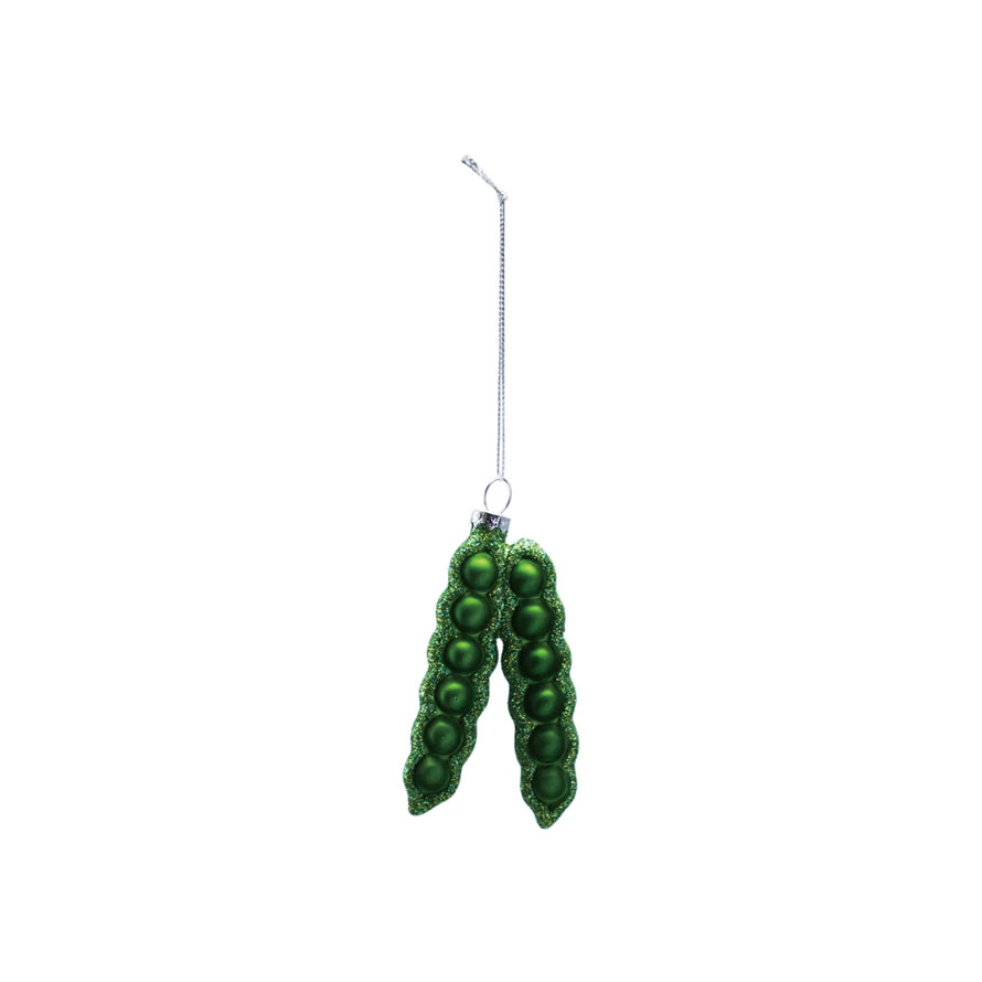 Glass Pea Pod Ornament with Glitter