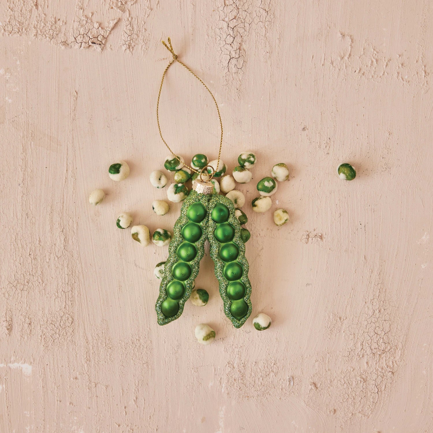 Glass Pea Pod Ornament with Glitter