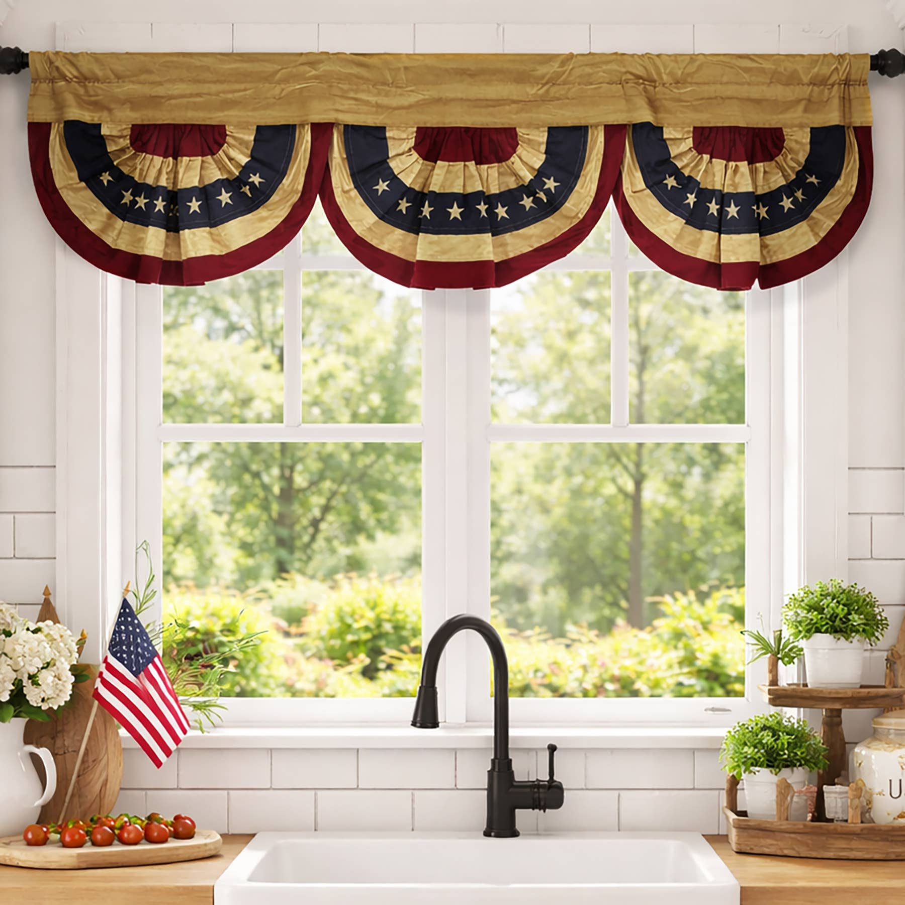 Tea-Stained American Flag Bunting Valance