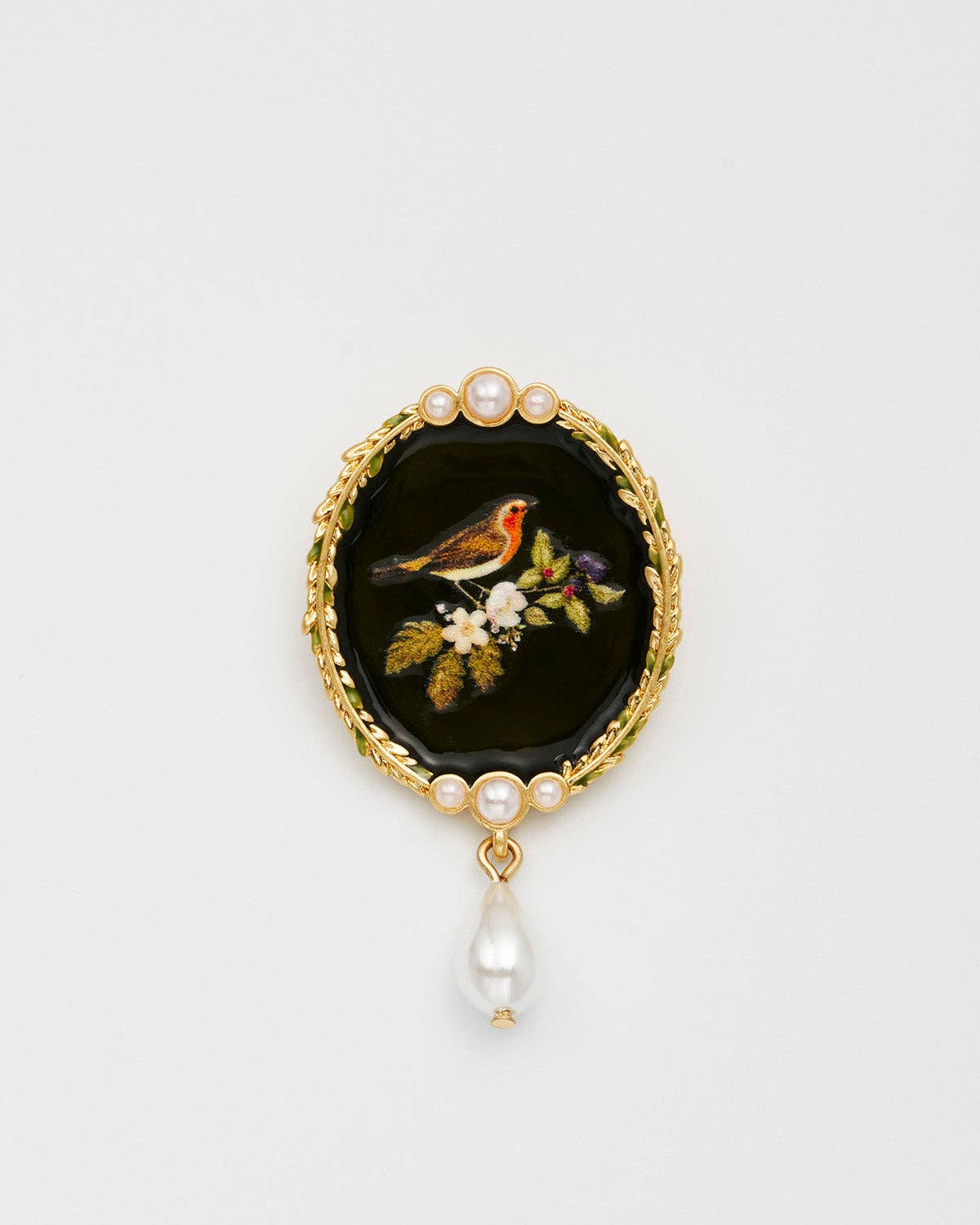 Robin Bramble Pearl Brooch