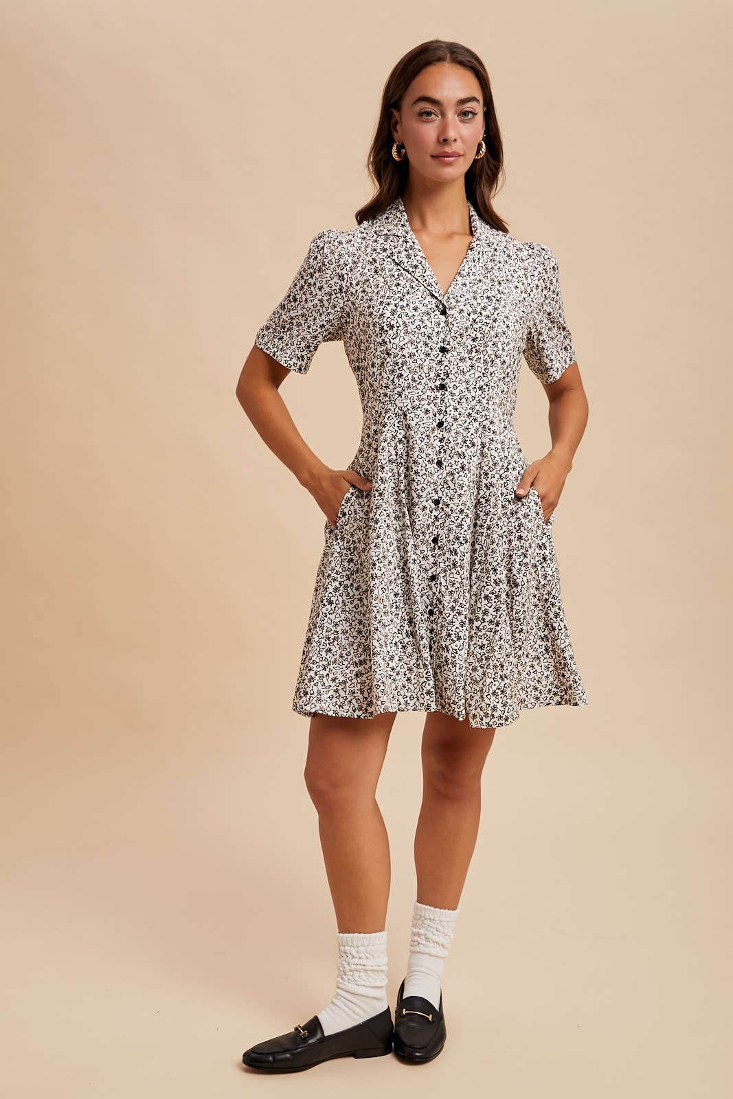 The Kitty Collared Button Down Mini Dress