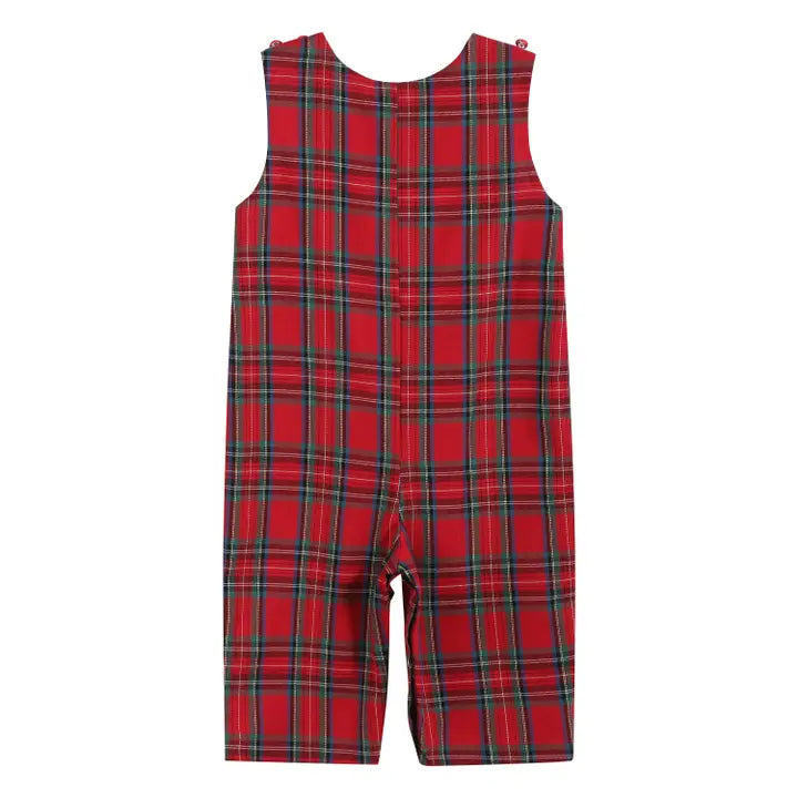 Red and Green Christmas Plaid Smocked Overalls