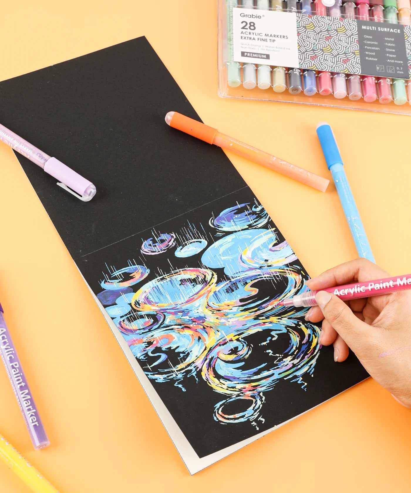 Extra Fine Tip Acrylic Paint Marker Set with Drawing Pad