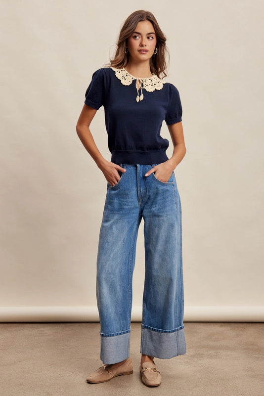 The Gracie Crochet Collar Top
