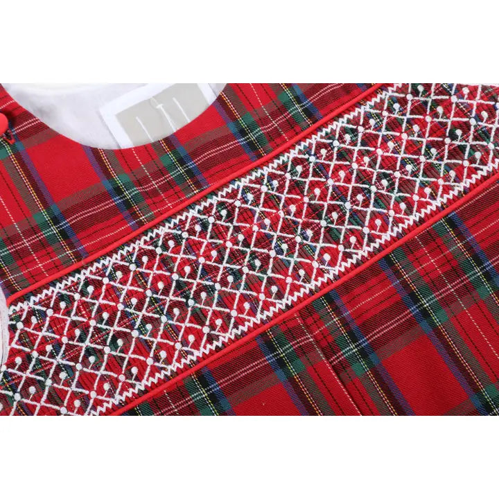 Red and Green Christmas Plaid Smocked Overalls