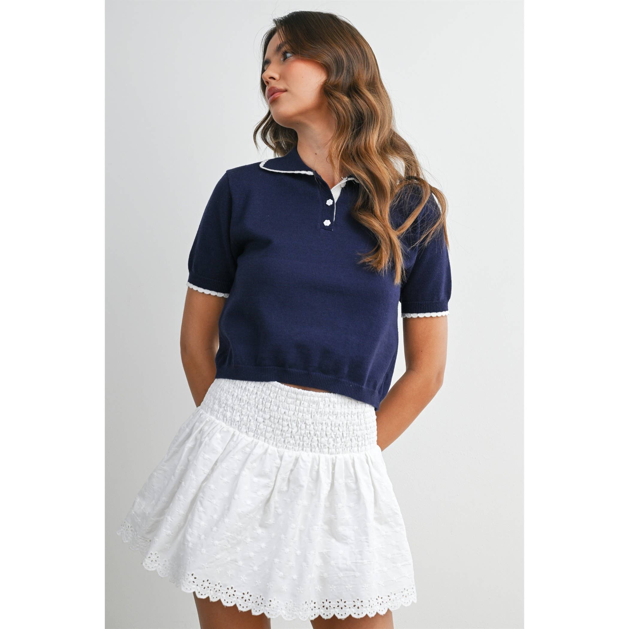 The Maeve Scalloped Trim Knit Polo