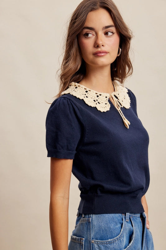 The Gracie Crochet Collar Top