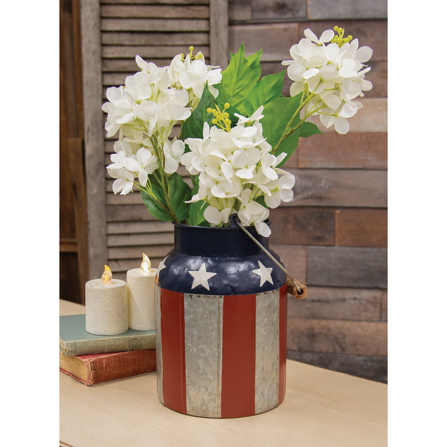 Patriotic Metal Milk Can with Handle