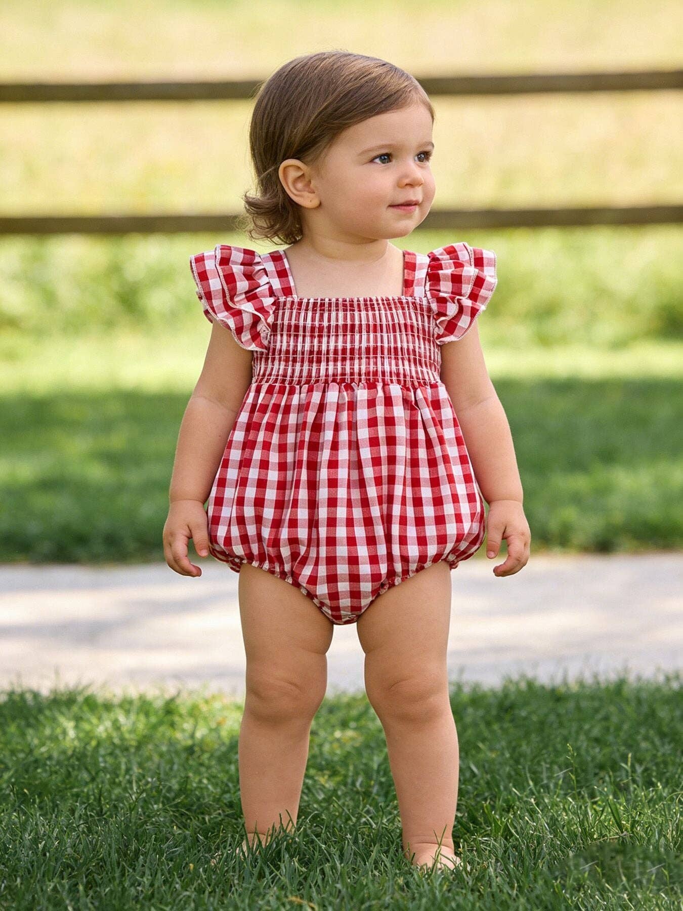 Girls Summer Plaid Romper