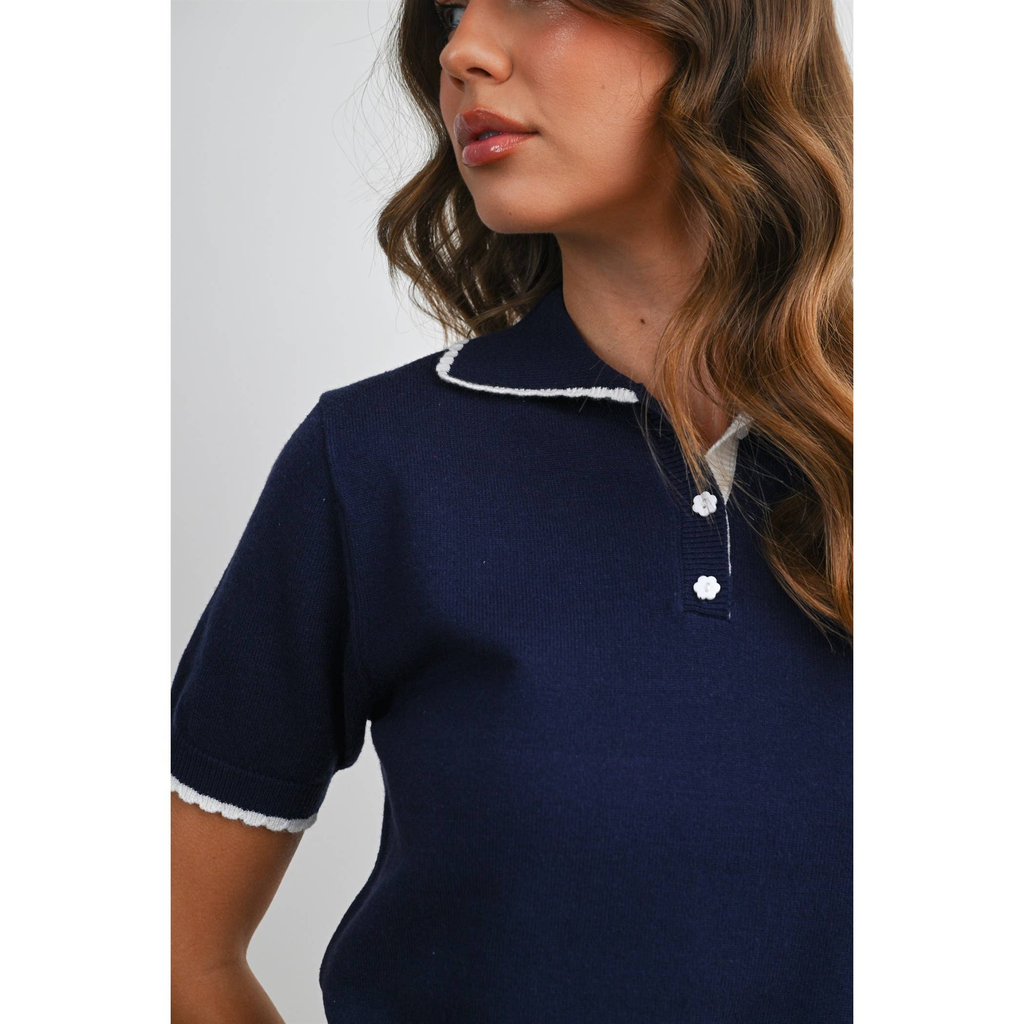The Maeve Scalloped Trim Knit Polo