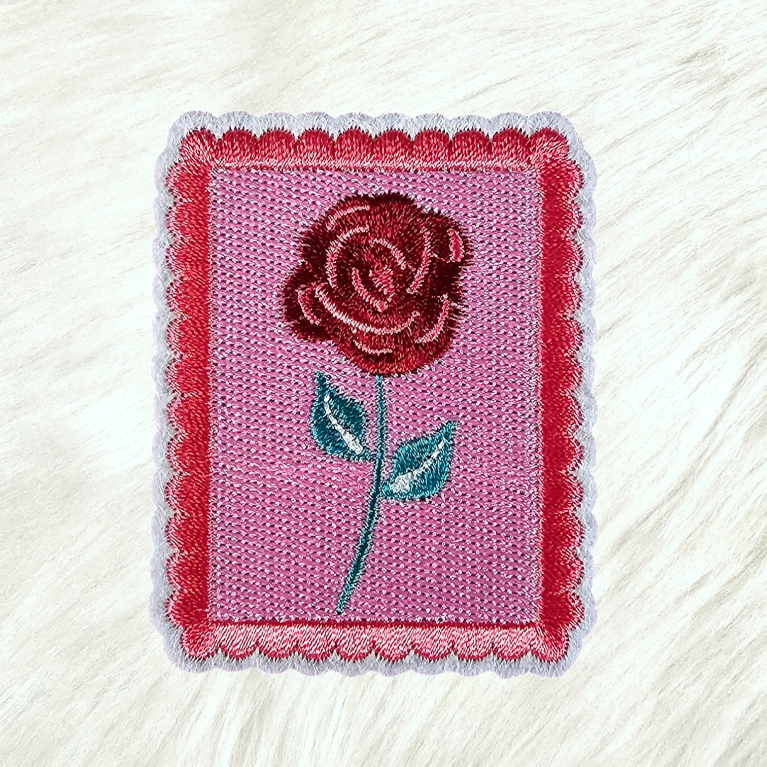 Iron on Patch: Red Rose Pink Stamp