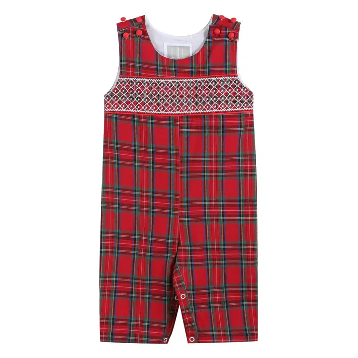 Red and Green Christmas Plaid Smocked Overalls