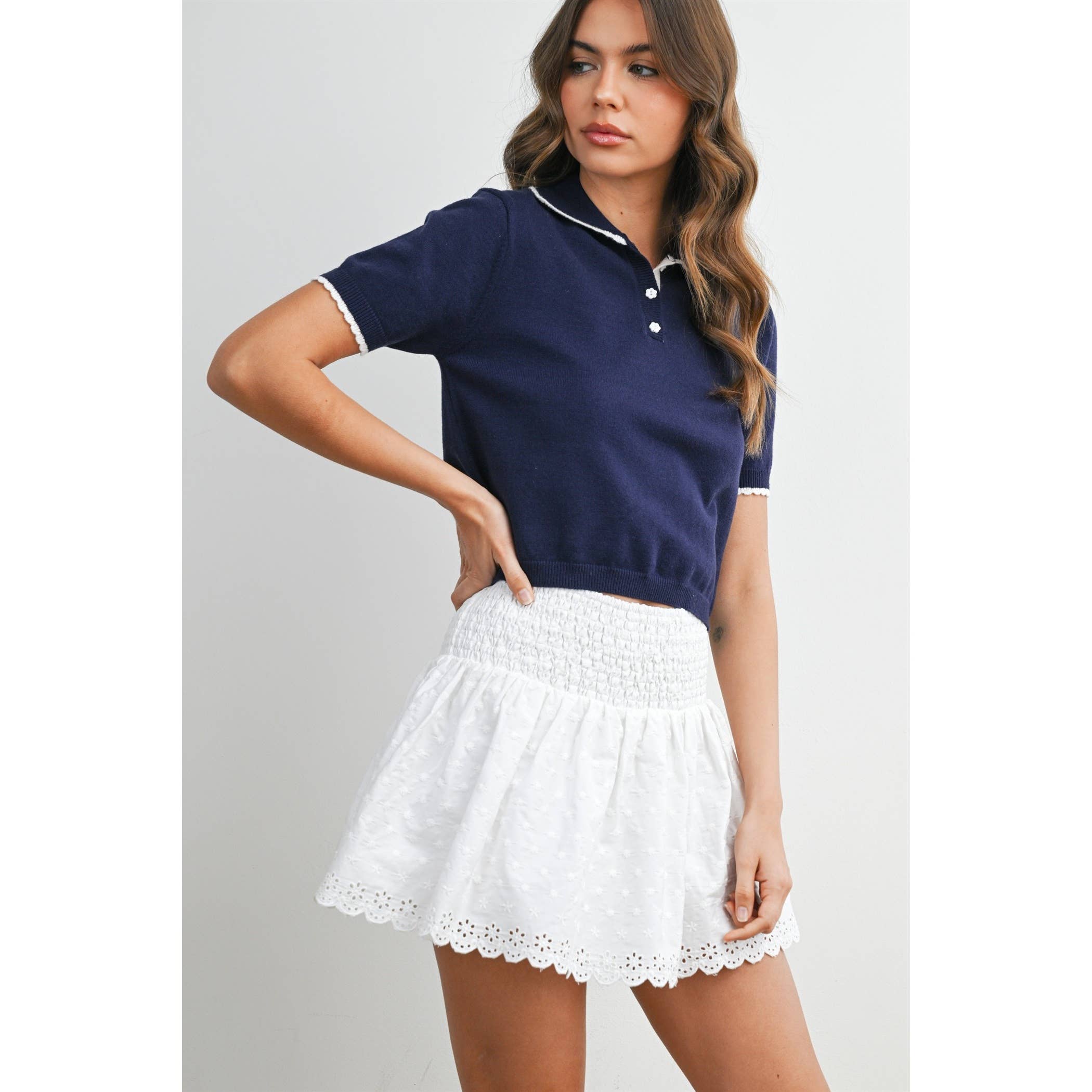 The Maeve Scalloped Trim Knit Polo